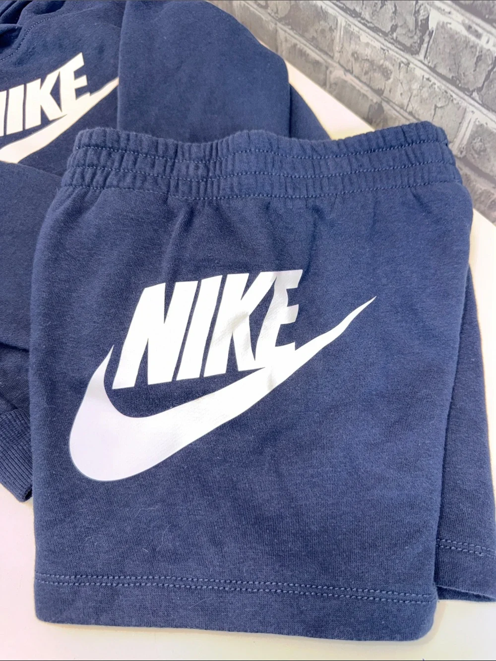 Boy's Nike Navy Blue Hoodie & Shorts Set with White Logo